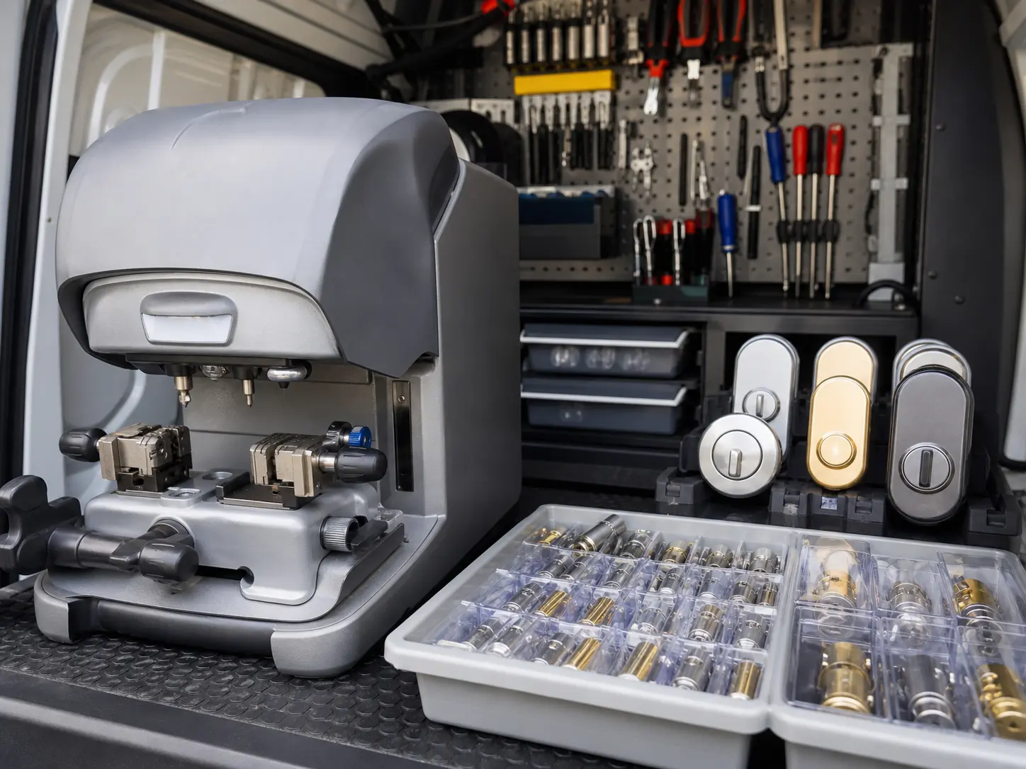 Mobile locksmith equipment prepared for a Houston service request