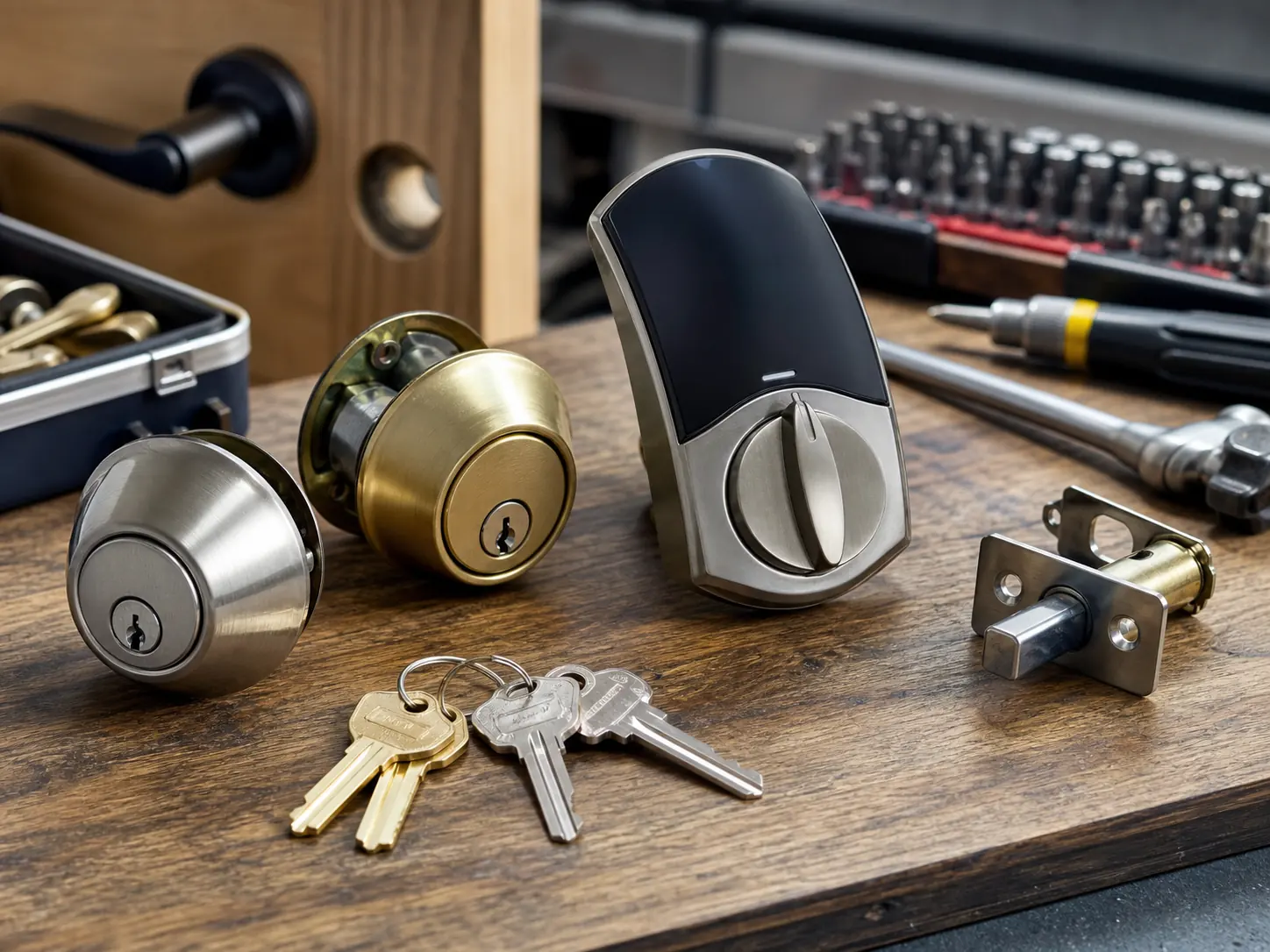 Professional locksmith tools and lock hardware related to Houston service questions